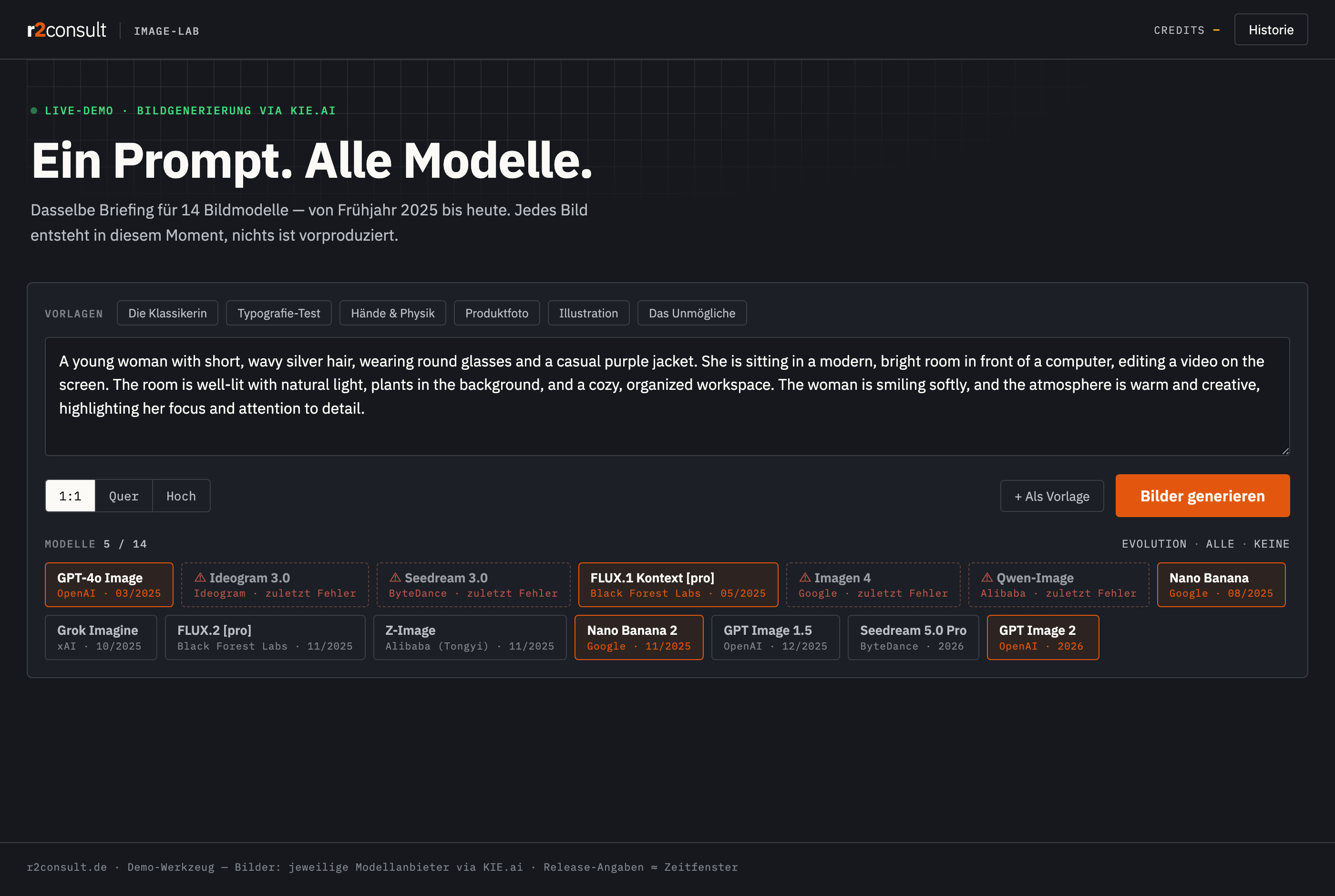 Bild-Studio — ein Prompt, 14 Modelle